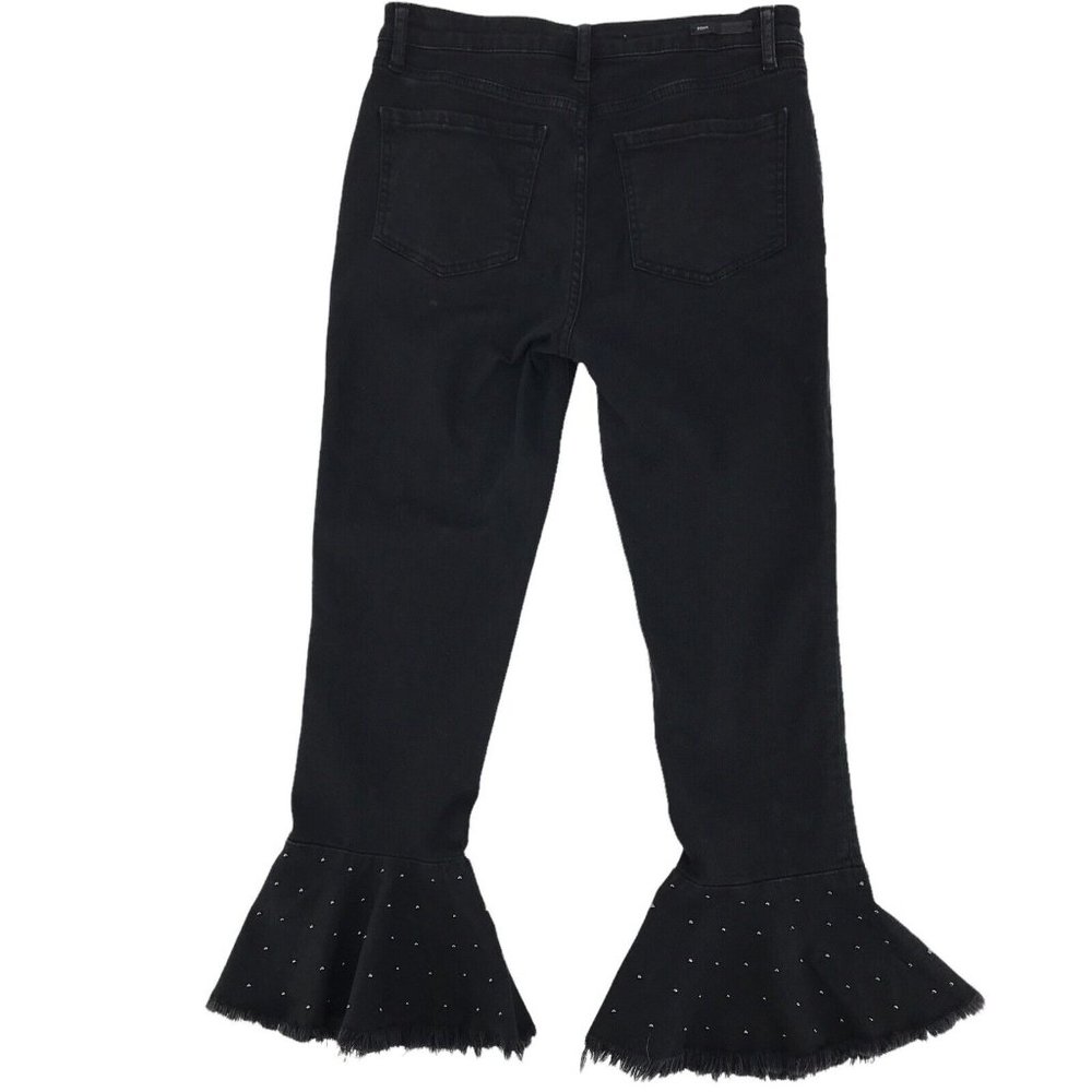 Pilcro & The Letterpress Women's Black Studded Flared Hem Cropped Jeans Size 26 - Picture 3 of 11
